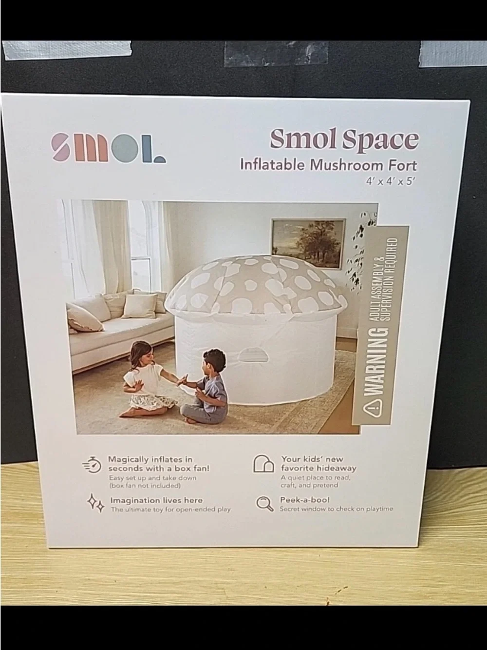 SMOL Kids👦🏻👧🏻Air Fort Inflatable Mushroom🍄‍🟫Play Tent & Tunnel 4'x4'x5'